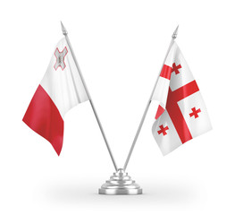 Georgia and Malta table flags isolated on white 3D rendering