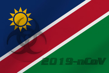 3D ILLUSTRATION VIRUS, BIOHAZARD SYMBOL CORONAVIRUS WITH Namibia FLAG, Flu coronavirus floating, micro view, pandemic virus infection, asian flu.