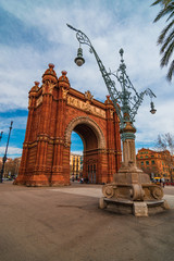 Spain, Catalonia, Barcelona - 10 february 2020: Arc de Triomf or Arco de Triunfo in Spanish - triumphal arch in the city of Barcelona in Catalonia