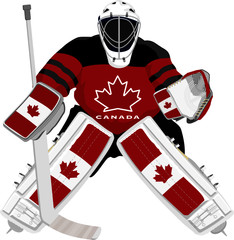 Canada Hockey Goalie In Red Dress On White Background