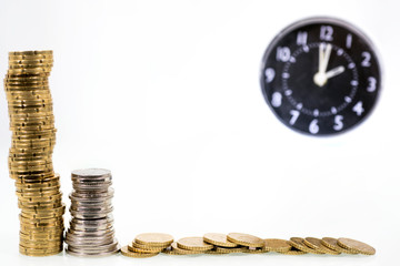 TIME IS MONEY concept: Alarm clock and with coins