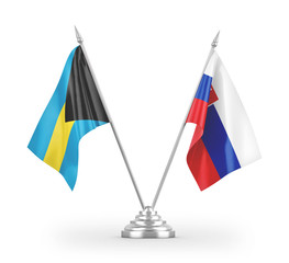 Slovakia and Bahamas table flags isolated on white 3D rendering