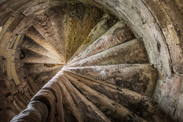 Helical staircase in a medieval castle.