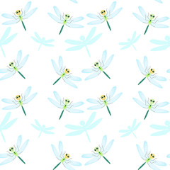 Seamless pattern with dragonflies on white background