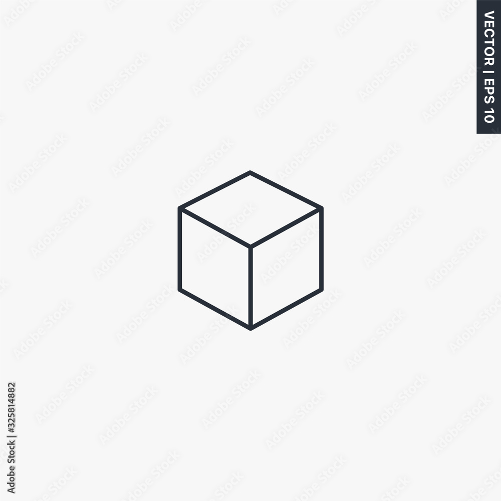 Poster isometric cube, linear style sign for mobile concept and web design