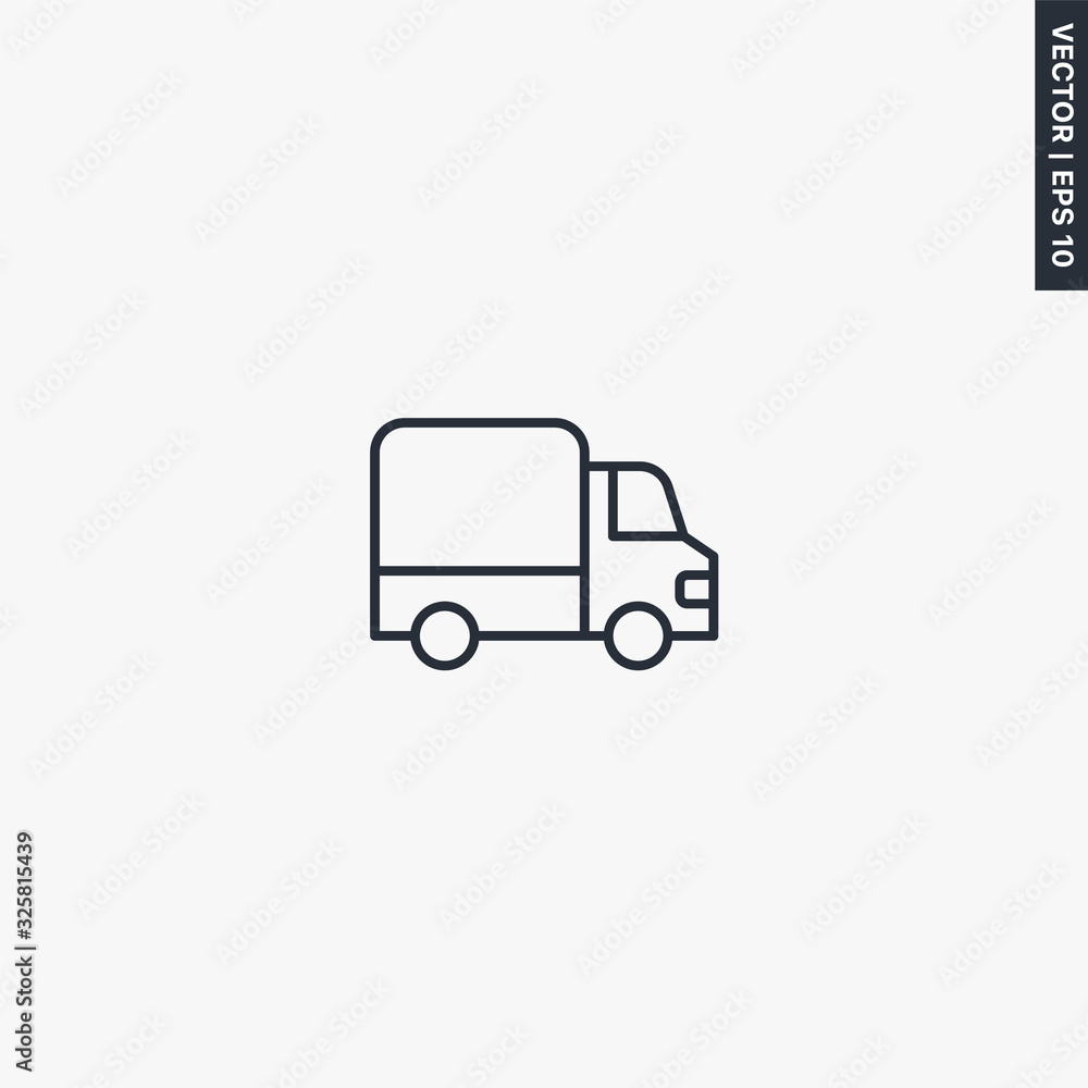 Poster lorry, linear style sign for mobile concept and web design