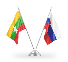 Slovakia and Myanmar table flags isolated on white 3D rendering