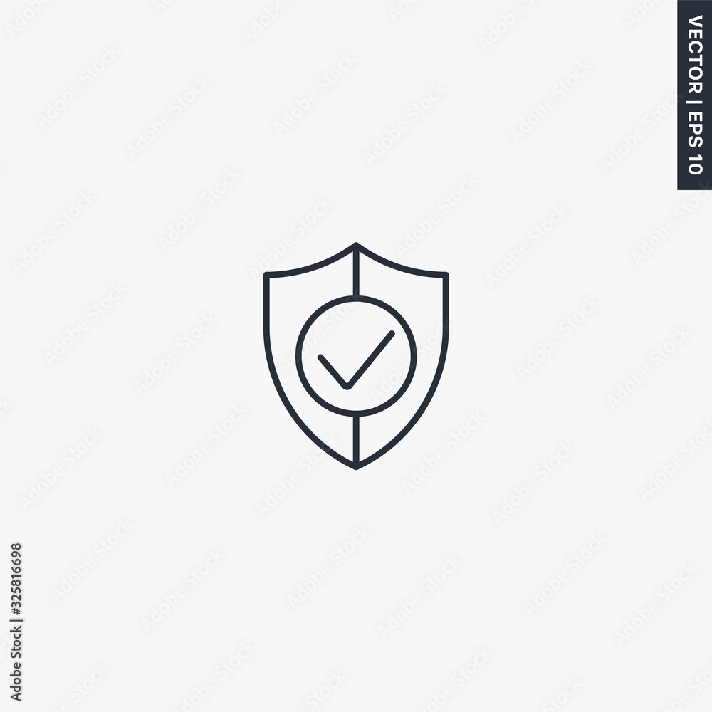 Poster shield check mark, linear style sign for mobile concept and web design