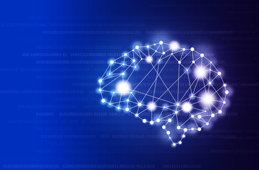 Artificial intelligence or ai brain shape made from white dot and line is the key to start up business concept