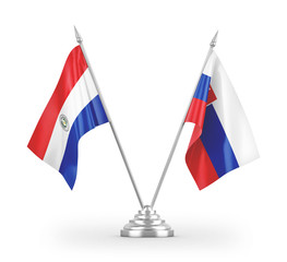 Slovakia and Paraguay table flags isolated on white 3D rendering