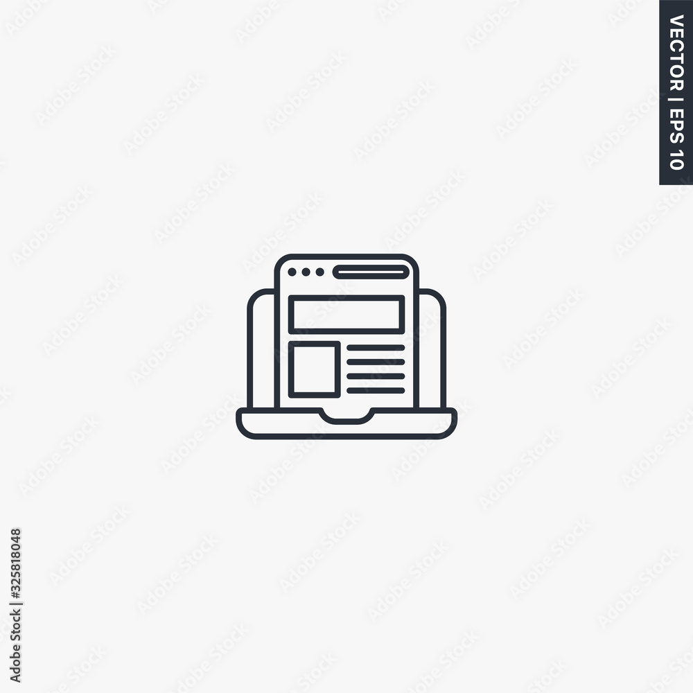 Poster web browsing on laptop, linear style sign for mobile concept and web design