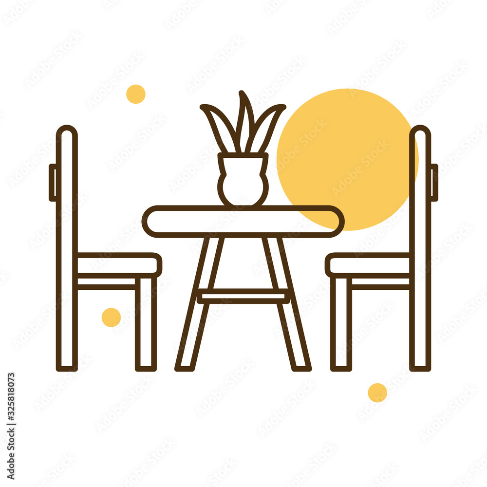 Poster isolated home table with chairs block and line style icon vector design