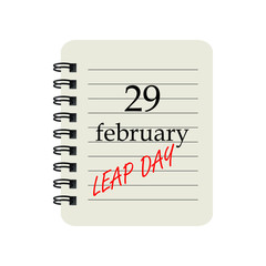 February 29 2020 notepad symbol, also known as leap year day, is a date added to most years that are divisible by 4. - obrazy, fototapety, plakaty