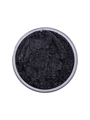 Activated charcoal peel off mask in the small bowl. Top view, copy space. Isolated on a white background. - 325818089