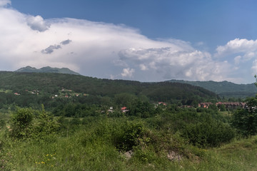 Rural landscape with mountains and houses in Montenegro