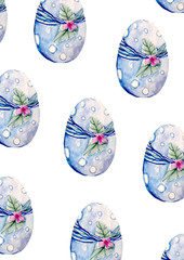 Easter egg decorated with ribbon. Easter card.