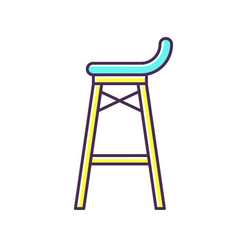 recommend clip art: Bar stool RGB color icon. Entertainment venue, night club, drinking establishment, pub furniture. Nightclub interior decoration, furnishing item. Empty seat, tall chair isolated vector illustration
