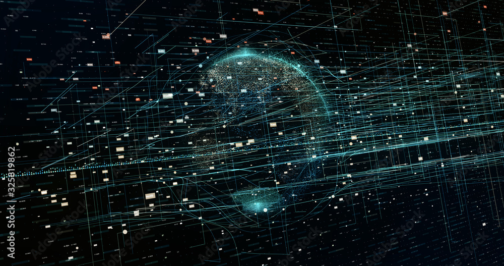 Wall mural digital space world 3d data earth background