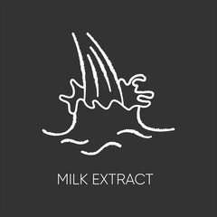 Milk extract chalk white icon on black background. Protein source. Natural skincare. Organic treatment component. Beauty lotion. Cosmetic ingredient. Isolated vector chalkboard illustration