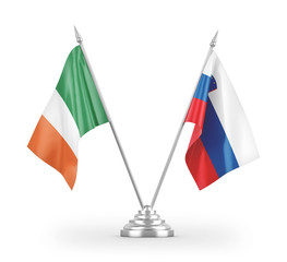 Slovenia and Ireland table flags isolated on white 3D rendering