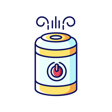 recommend clip art: Air cleaner, steam humidifier blue, yellow and red RGB color icon. Household appliance, ionizer, water vaporizer, air purifier, healthcare domestic device. Isolated vector illustration