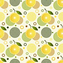 Papier peint Citrons Motif harmonieux de citrons saupoudrés et de formes géométriques simples en cercles sur fond clair. Thème d& 39 été avec des agrumes. Peut être utilisé pour le web, l& 39 impression sur tissus et pour créer des bannières