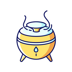 Air filter, modern device yellow and blue RGB color icon. Humidifying appliance, water and aroma oil diffuser, home air purifier, room climate regulating equipment. Isolated vector illustration