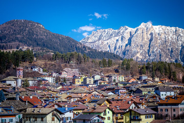 Fototapeta na wymiar Winter Cityscape of Cavalese, Val di Fiemme, Trentino Alto Adige, Italy, Europe