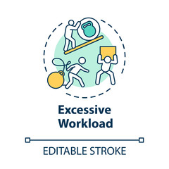 Excessive workload concept icon. Overwhelmed workaholic. Difficult work. Desperate clerk. Burnout cause idea thin line illustration. Vector isolated outline RGB color drawing. Editable stroke