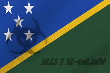 3D ILLUSTRATION VIRUS, BIOHAZARD SYMBOL CORONAVIRUS WITH Solomon Islands FLAG, Flu coronavirus floating, micro view, pandemic virus infection, asian flu.