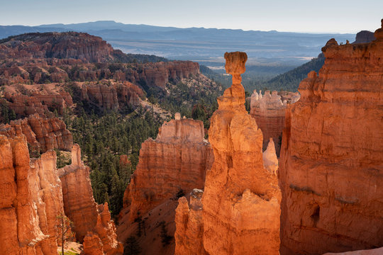 Popular rock formation (hoodoo) named Thor's Hammer taken from Navajo Loop Trail, Bryce Canyon National Park, Utah, USA