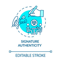 Signature authenticity turquoise concept icon. Identity verification. Common law help. Notary service idea thin line illustration. Vector isolated outline RGB color drawing. Editable stroke