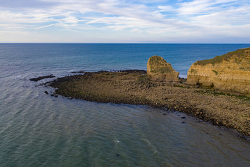 Aerial view of the world war 2 landmark Point du Hoc Normandy France 
