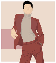 Young guy dressed stylishly in red suit and pastel golf. Abstract illustration. Fashion Style.