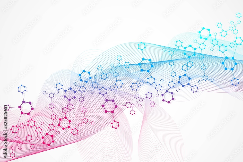 Poster geometric abstract background with connected line and dots. structure molecule and communication. bi
