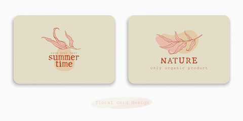 Set of logos with leaves. Template for the design of business cards, posters, banners, stamps and labels for florists, organic products, artists.