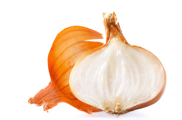 yellow onion isolated on white background close up.,