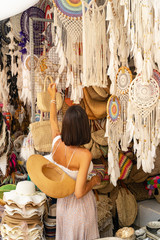 Female traveller in street market stock photo