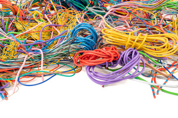 Recycling industry cable waste on white background