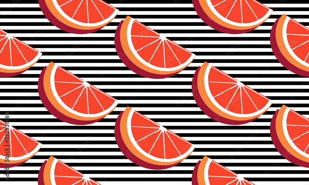 Aufkleber seamless background with slices red grapefruit with shadow. vector fruit design for pattern or templ