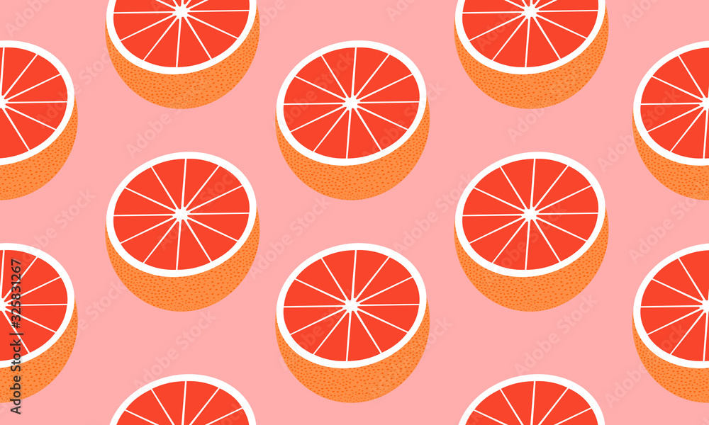 Aufkleber seamless background with halves red grapefruit. vector fruit design for pattern or template.