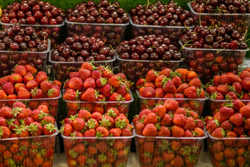 Fresh, healthy, tasty fruits on a store counter.