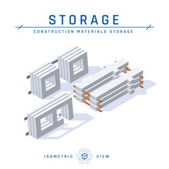 Concrete panels in isometric view, vector icons