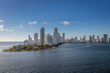 Pano view of the city of "Cartagena de las Indias" in Colombia, taken from a ship while arriving at the city.