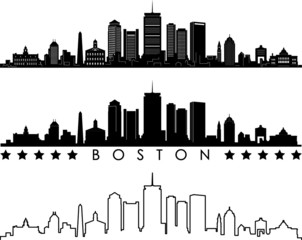 Boston City Skyline Outline Silhouette Vector