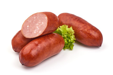 German pork sausages, isolated on white background