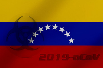 3D ILLUSTRATION VIRUS, BIOHAZARD SYMBOL CORONAVIRUS WITH VENEZUELA FLAG, Flu coronavirus floating, micro view, pandemic virus infection, asian flu.
