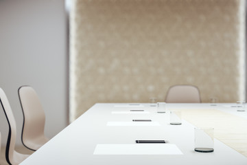 Contemporary meeting room interior with furniture.