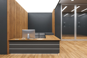 Contemporary reception desk in lobby interior