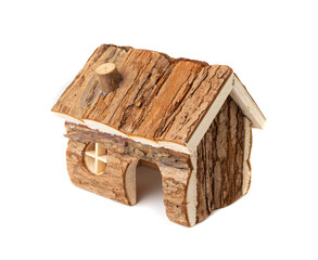 Small Wooden House for Hamsters Made of Wood with Bark